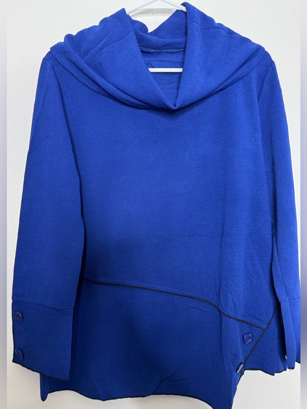 Blue Women's Hooded Pullover cowl neck Sweater size large cotton blend cobalt